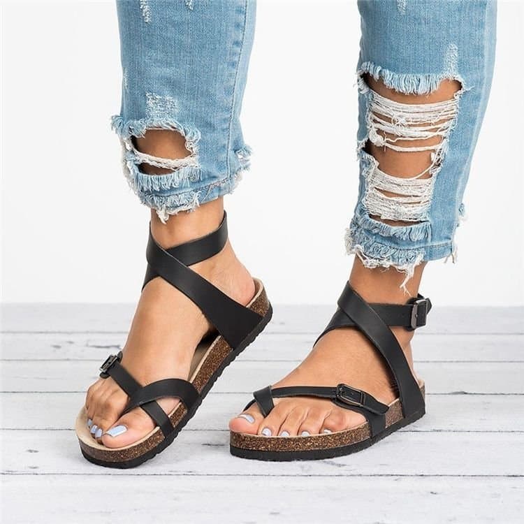 Cross-Border Summer New Style European Roman Sandals Flat Thick Sole Sandals Plus Size Women's Toe Post Sandals In Stock