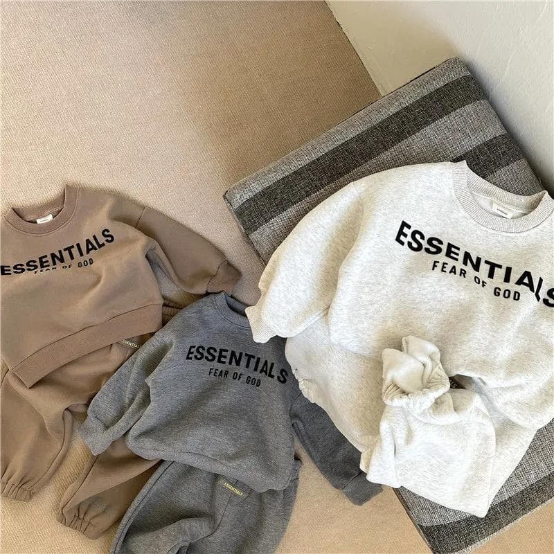 Boys and Girls Fleece-Lined Set Autumn Winter New ES Letter Print Round Neck Sweatshirt and Pants Baby Fashion Two-Piece Set