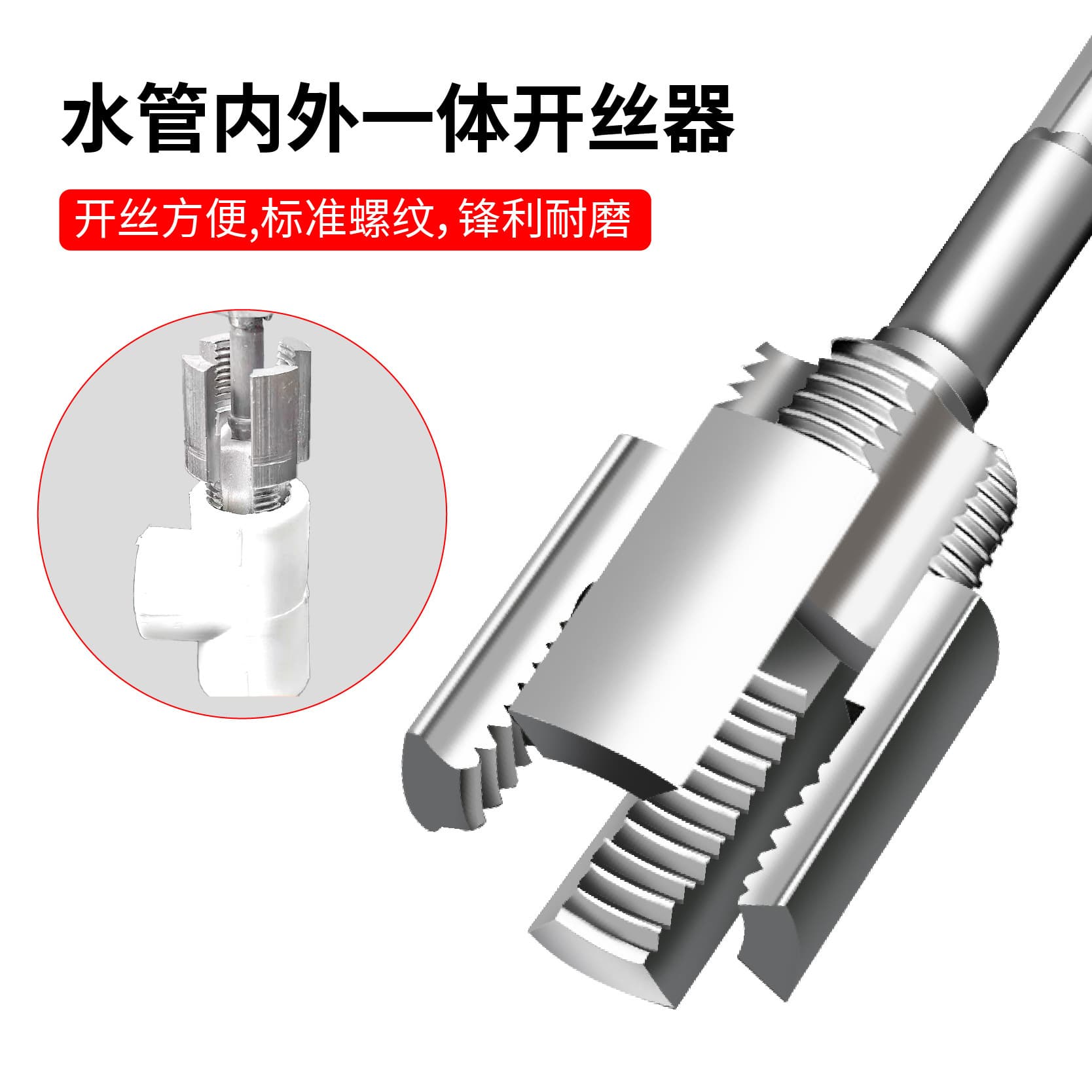 4-point and 6-point integrated pipe threading tool for water pipes, universal electric drill threading set for PVC plastic pipes.