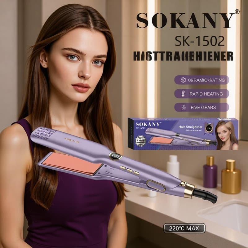 Cross-border Direct Supply Straightening Brush Flat Iron Non-damaging Curling Iron Negative Ion Hair Straightener SOKANY