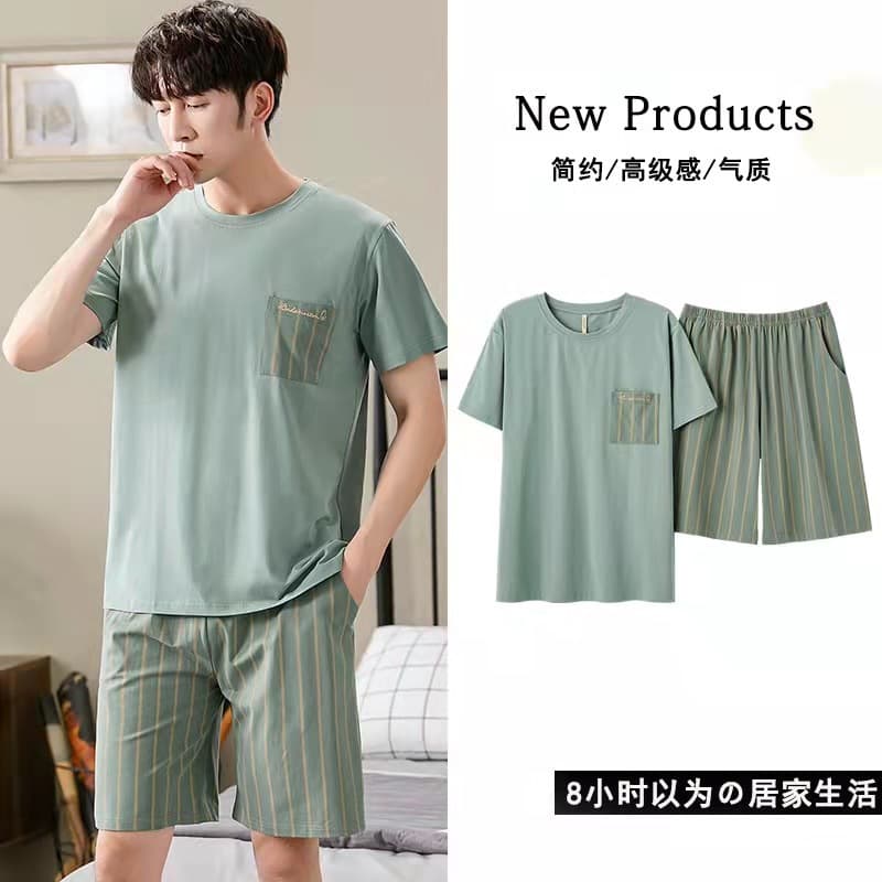 Men's Summer Modal Cotton Silk Cool Short-Sleeved Shorts Ice Silk Home Suit for Teens