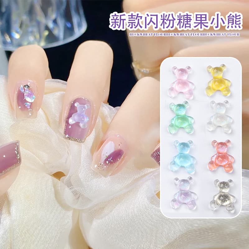 New Nail Rhinestones Xiaohongshu Same Style Aurora Rhinestone Colorful Bear Nail Art Decorations Mini Nail Rhinestone Wholesale