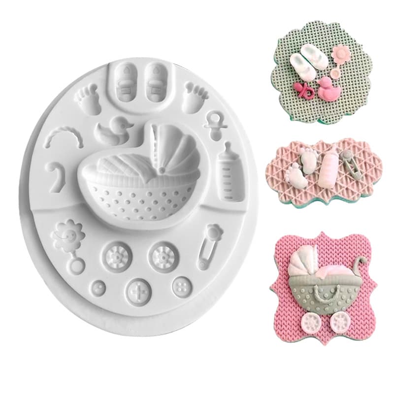 Baby Cradle Bottle Infant Toy Shoes Little Yellow Duck Fondant Silicone Mold Chocolate Clay Cake Decoration