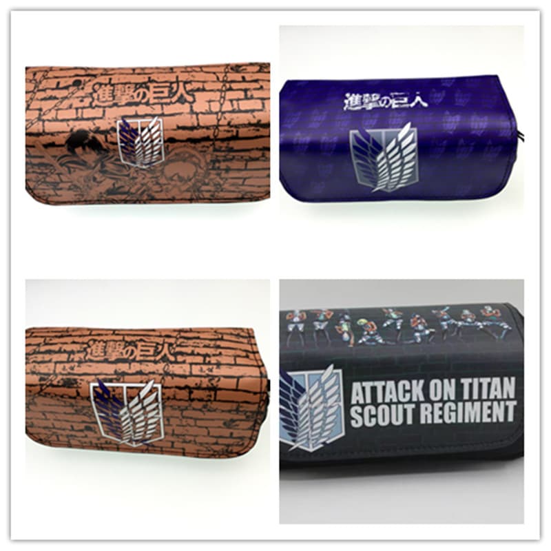 Attack on Titan Double-Layer Pencil Case Canvas Stationery Box Creative Small Outer Pouch Student Pencil Organizer