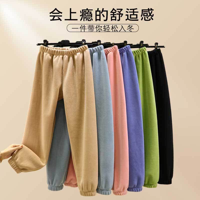 Winter Fleece Home Pants Thick Elastic Waist Sleep Pants Wear-Out Cuffed Casual Pants Plus Size Women's Sports Sweatpants