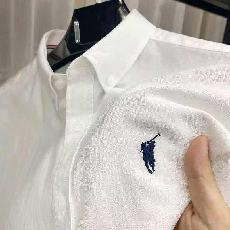 Pure Cotton Small Horse Logo Men's Long Sleeve Shirt 2025 Autumn New Embroidered Solid Casual Stylish Shirt