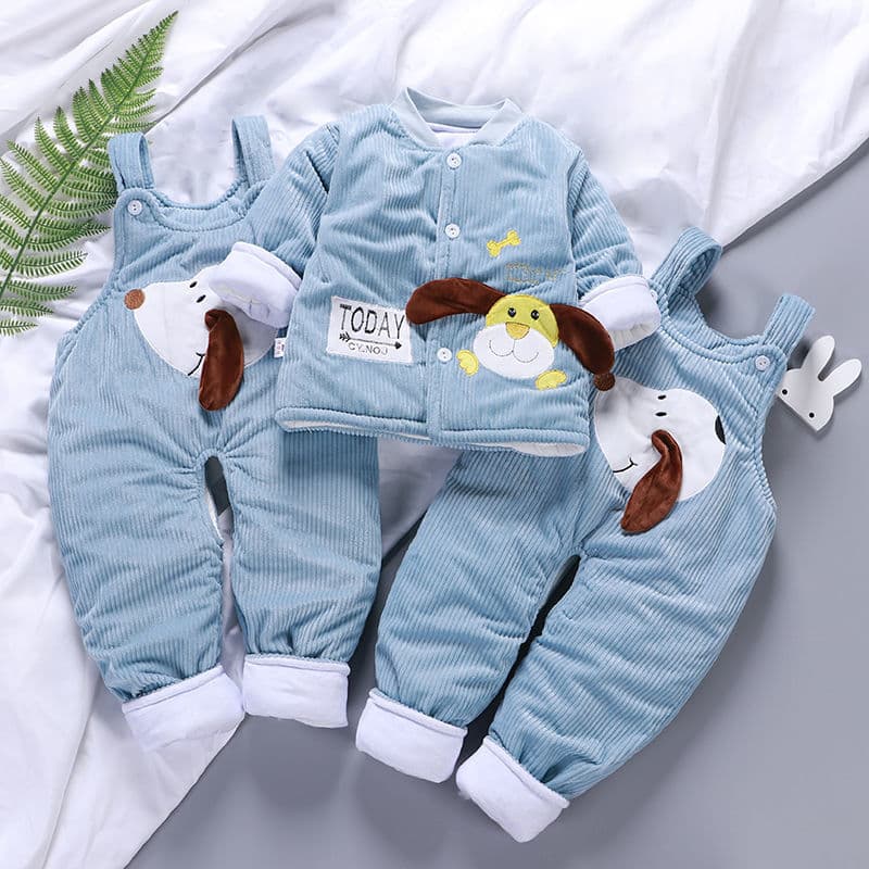 Baby Thickened Cotton Padded Jacket and Pants Set for Boys 0-2 Years Old, Three-Piece Cotton Quilted Outfit, Newborn Gift 6
