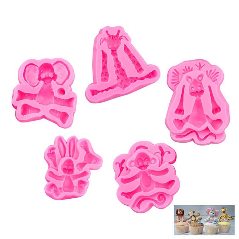 Forest Animal Fondant Lion Elephant Monkey Giraffe Rabbit Silicone Fondant Chocolate Mold Ultra Light Clay