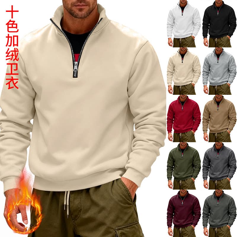 Men's Fleece-Lined Sweatshirt, Casual Pullover, Long Sleeve, New Autumn/Winter Style for Amazon Cross-Border