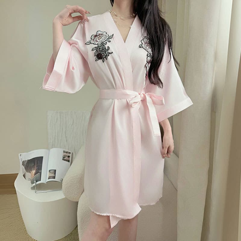 Women's Thin Ice Silk Camisole Nightgown and Robe Two-Piece Set Embroidered Ice Silk 2025 Summer Sakura