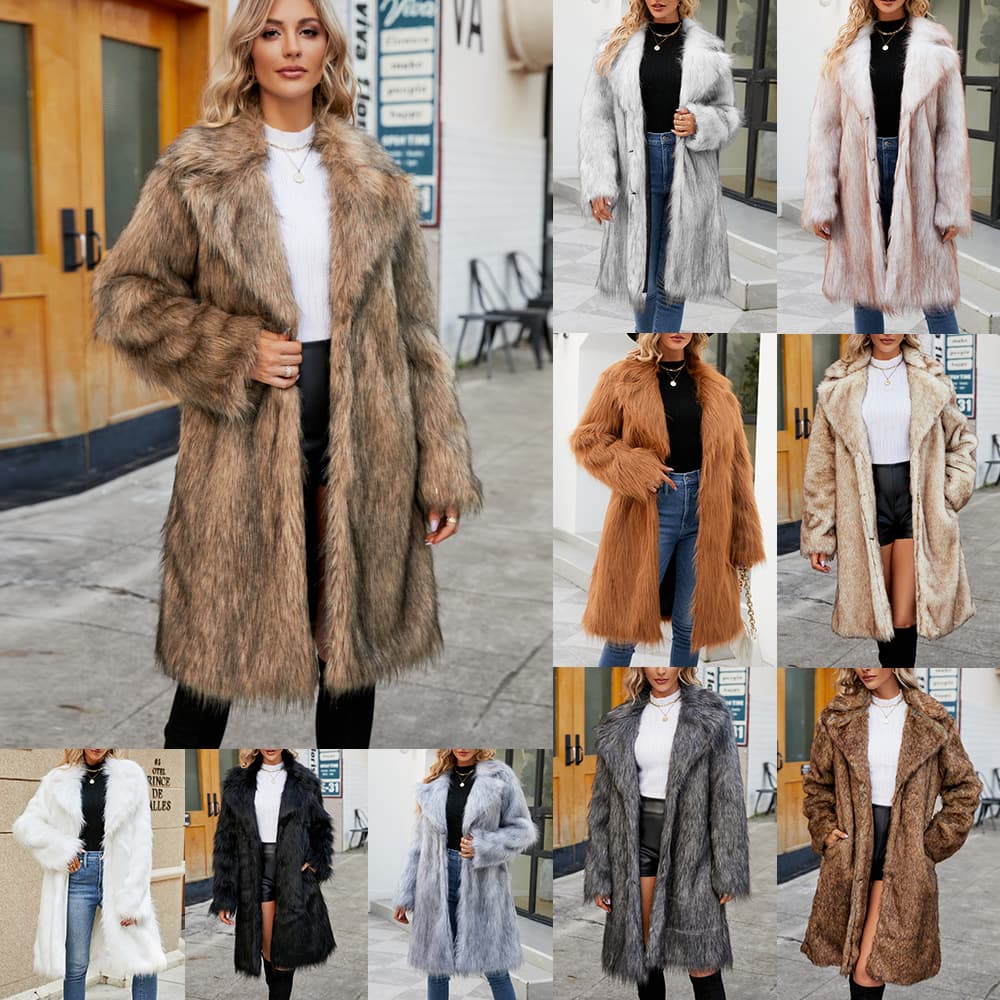 F0615 European and American Cross-Border Faux Fur Notched Lapel Coat Imitation Fox Fur Long Coat
