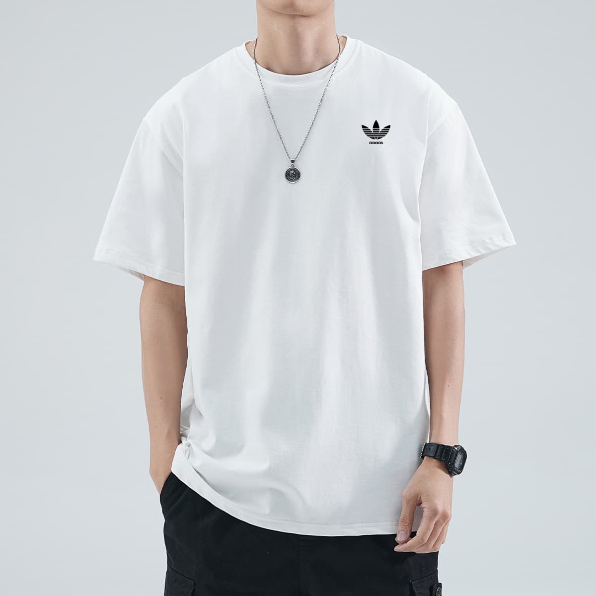 Cross-border Three-leaf Clover T-shirt Men's Round Neck Summer Short Sleeve 220 Heavyweight Pure Cotton Streetwear Loose Fit Factory Price Custom Printing