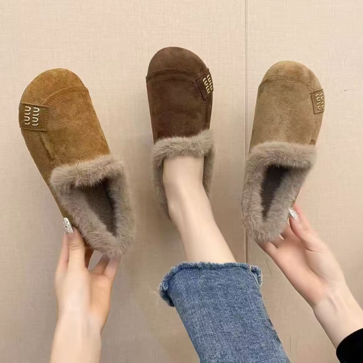Women's flat Birkenstocks, fleece-lined loafers, winter slip-on shoes, Birkenstock cotton shoes, evening shoes, dropshipping available.