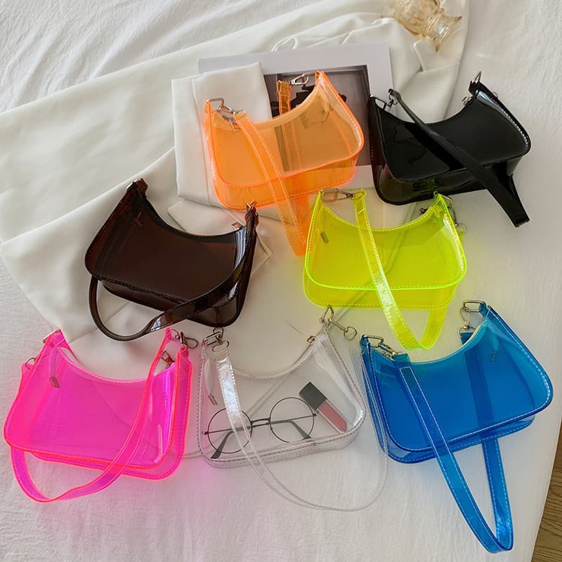 Internet celebrity fashionable candy color women's bag baguette bag transparent jelly bag 2026 summer new PVC shoulder armpit bag