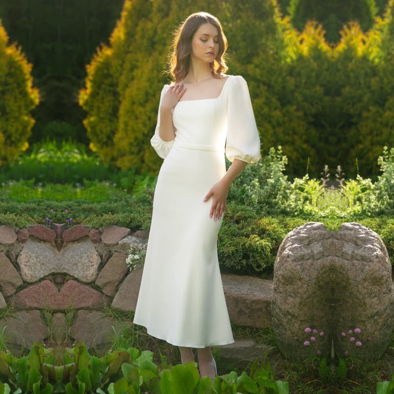 Cross-border wholesale French silk light wedding dress, elegant square neckline engagement mermaid white gown, travel photography simple wedding dress