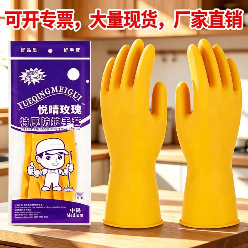 Yueqing Rose thickened rubber gloves latex dishwashing gloves rubber housework wear-resistant laundry gloves for women