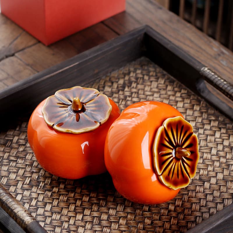 Persimmon-shaped Ceramic Sealed Wedding Candy Box, Creative Tea Canister Mini Small Packaging Sweet Container
