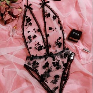 2021 New Style Lingerie, Black Print See-through Mesh Bodysuit Lingerie, Factory Wholesale
