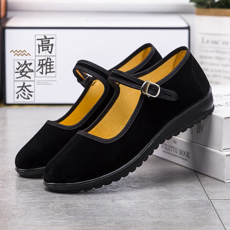 Wholesale Old Beijing Cloth Shoes Women's Flat Heel Middle-aged and Elderly Soft Sole Work Shoes Black Hotel Non-slip Dancing Shoes for Mom