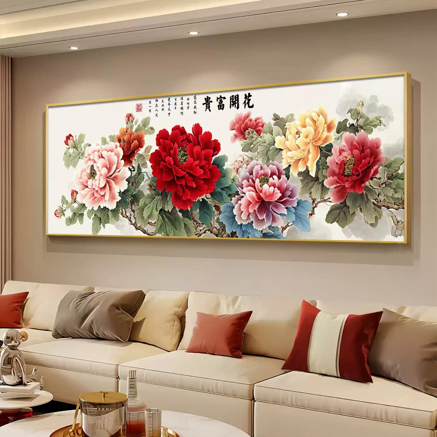2026 New Chinese Painting Flowers Blooming Wealth and Honor Peony Decorative Art for Living Room Sofa Background Wall Hanging Dining Room Bedroom