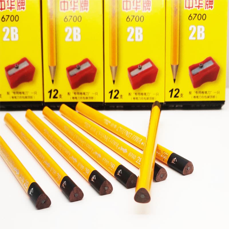 Zhonghua brand triangle pole thick pencil wooden pole 6700 large triangle HB student writing posture 2B painting sketch pencil