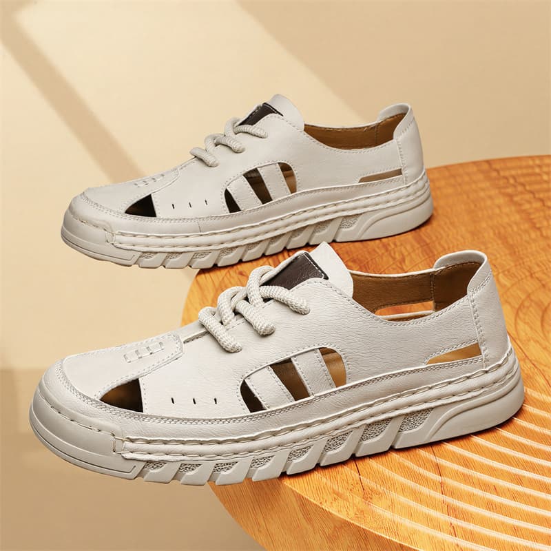 2026 Summer New Hollow Large Size Beach Shoes Men's Breathable Toe-Cover Sandals Soft Sole Slip-On Crocs Style