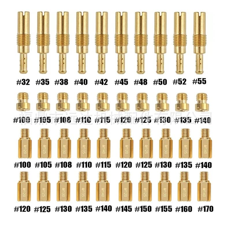 40pcs PWK PE CVK carburetor main jet, main and auxiliary fuel injectors, and idle jet.