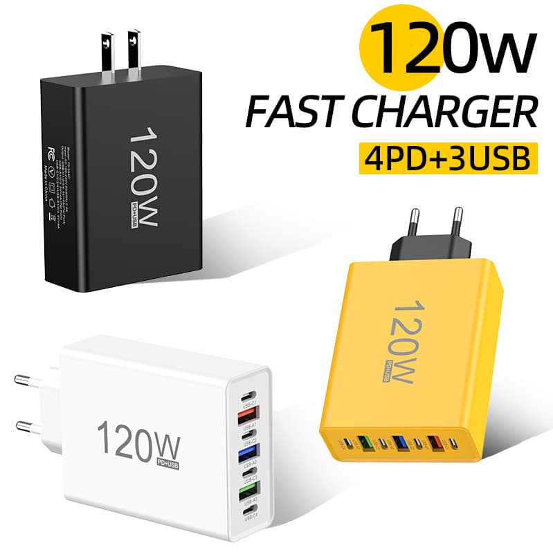 Cross-Border New Phone Charger 120W Charging Head 3USB+4PD with Cable Fast Charger 5V4A