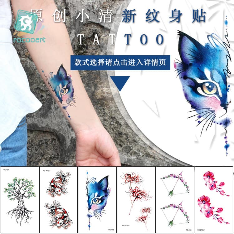Rc-001~200 Waterproof Fresh Style Tattoo Stickers Cute Cartoon Gradient Color Watermark Tattoo Stickers for Men and Women