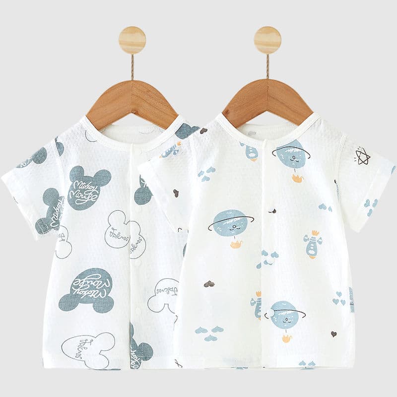 Baby short-sleeved single top pure cotton boneless summer thin clothes baby short-sleeved T-shirt children's cardigan T-shirt summer clothing