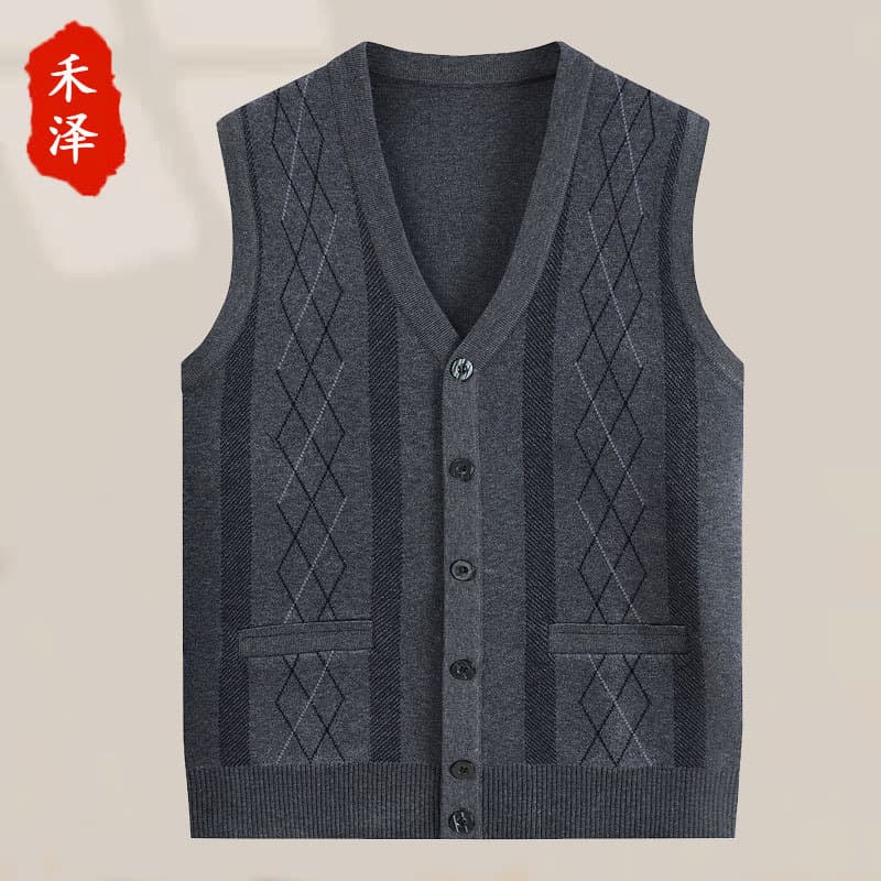 Middle-Aged and Elderly Dad's Outfit Autumn/Winter Thin Vest, Elderly Vest Cardigan, Men's Grandpa Plus Size Knit Sweater