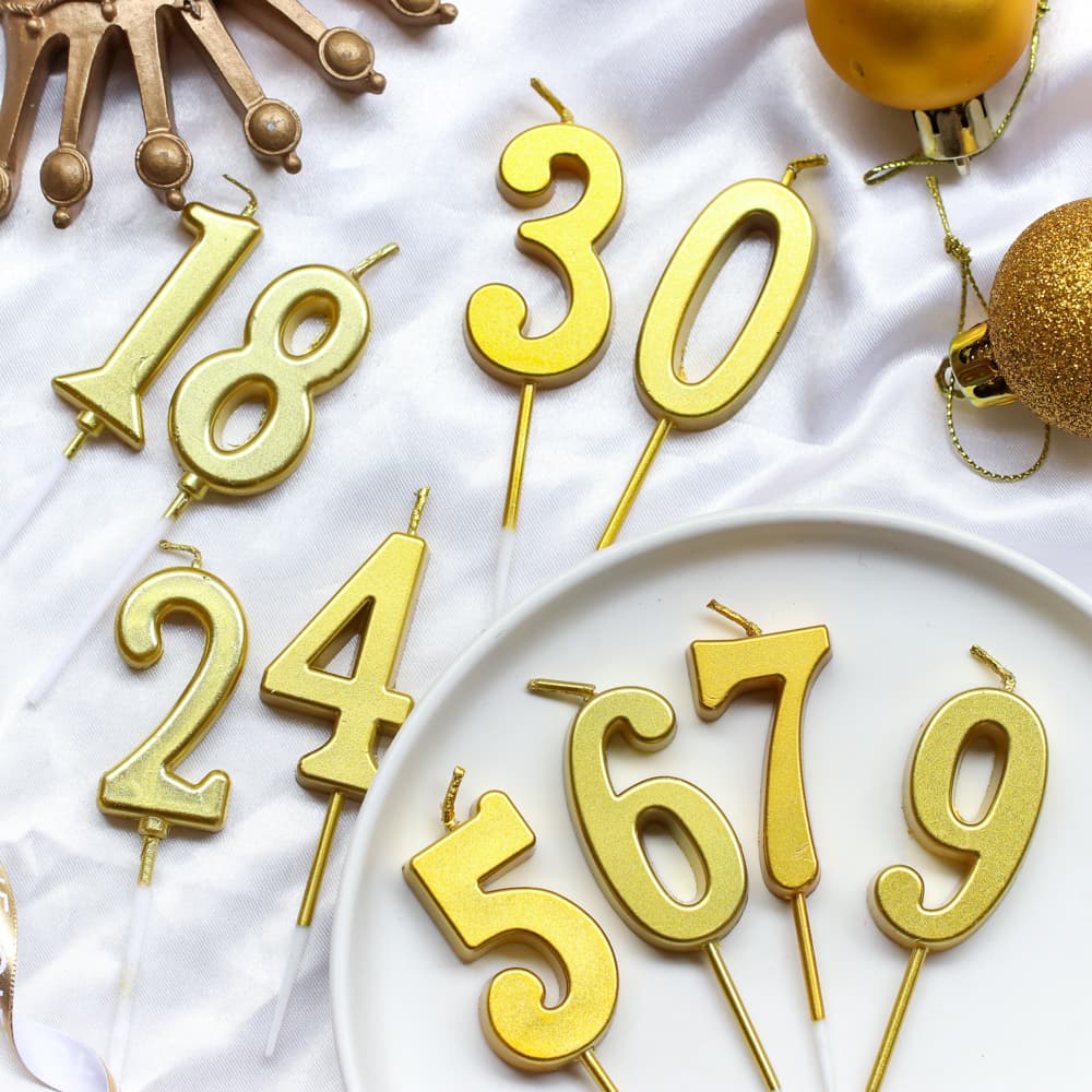 Cake Decoration Candle, Luxury Gold Thin Number Candle Topper, Birthday, Anniversary Party for Men and Women