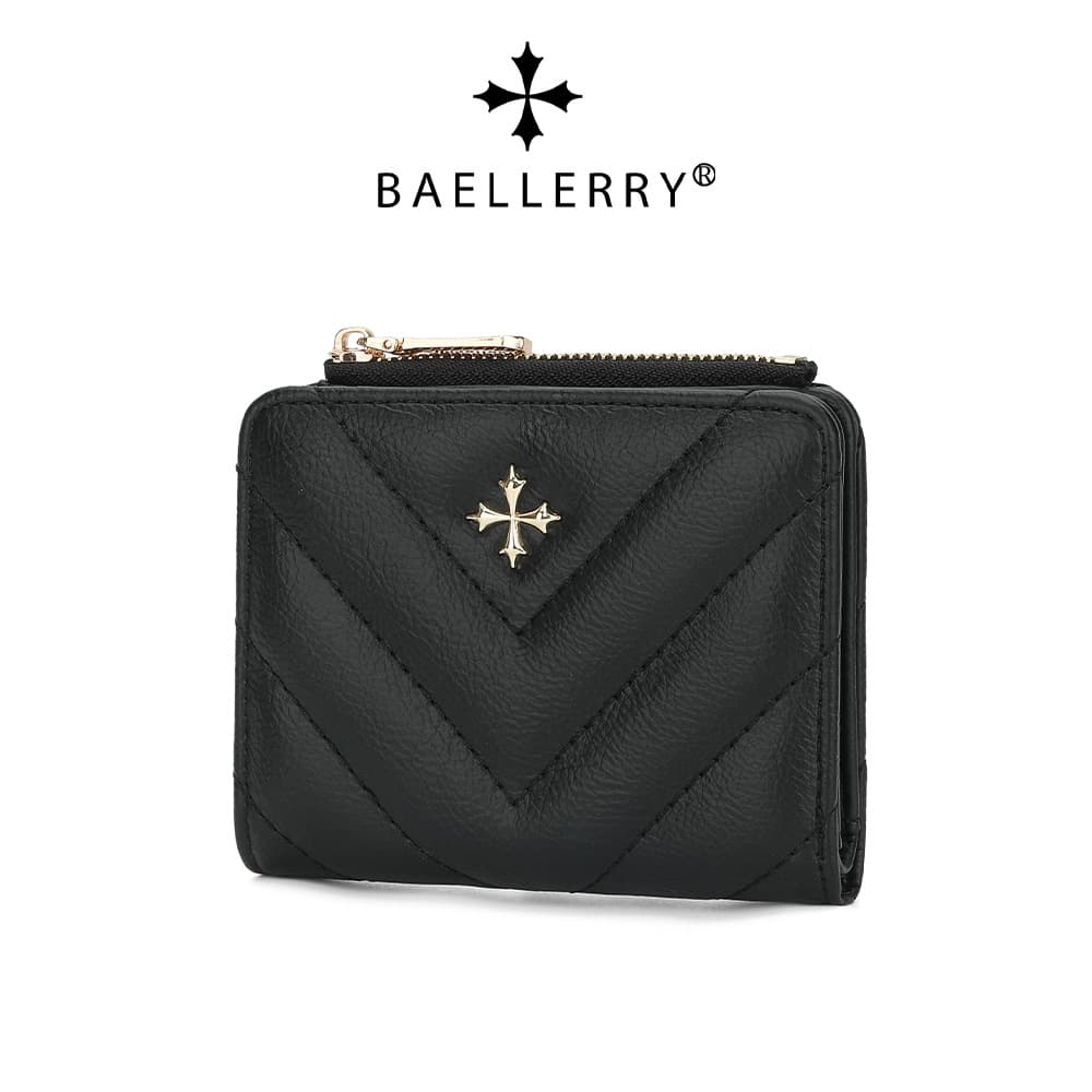 Baellerry Ladies Short Zipper Wallet Thin Simple Korean Style Coin Purse Wear Resistant Pure Color Bifold Compact Money Holder