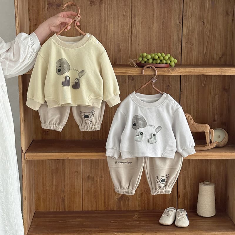 Boys' suit, spring and autumn style, stylish baby boy's sweatshirt and pants split two-piece set, baby dotted line puppy two-piece set