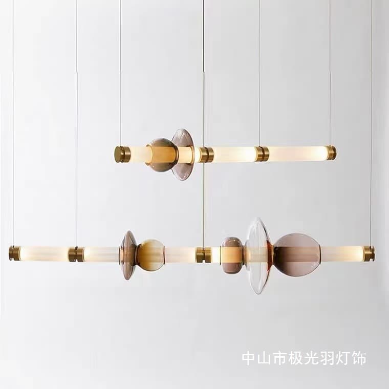 Light Luxury Minimalist Combination Restaurant Club Bar Counter Bar Colorful Multi-Layer Horizontal Long Table Coffee Table Glass Dining Pendant Light