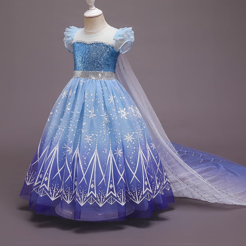 Frozen Elsa Princess Dress Elsa Elsa Princess Girls Short Sleeve Dress Mesh Cape Detachable Dress