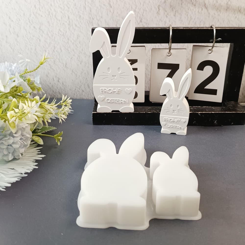 S1279 Big and Small Rabbit Desktop Decoration Cement Plaster Mold DIY Silicone Mold
