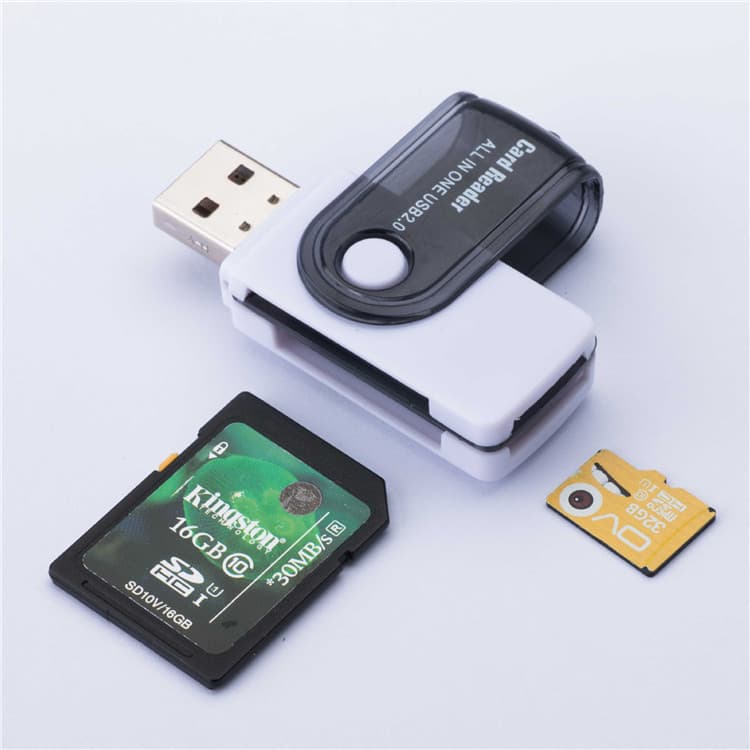 Cross-border Hot Seller Multifunctional 4-in-1 Card Reader USB 2.0 Carousel Camera Card Reader Factory Wholesale