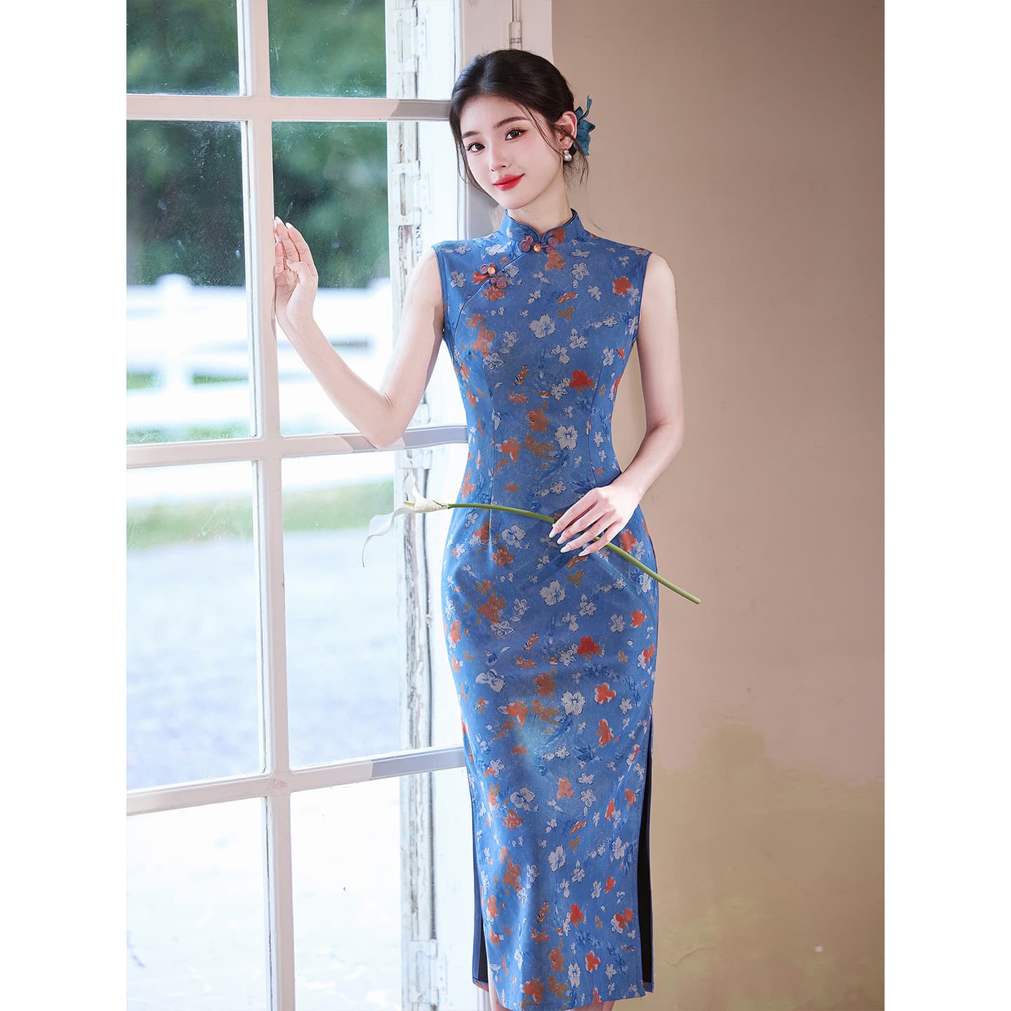 2026 Summer Sleeveless Long Style New Chinese Fashion Improved Young Style Slim Daily Cheongsam Dress Blue
