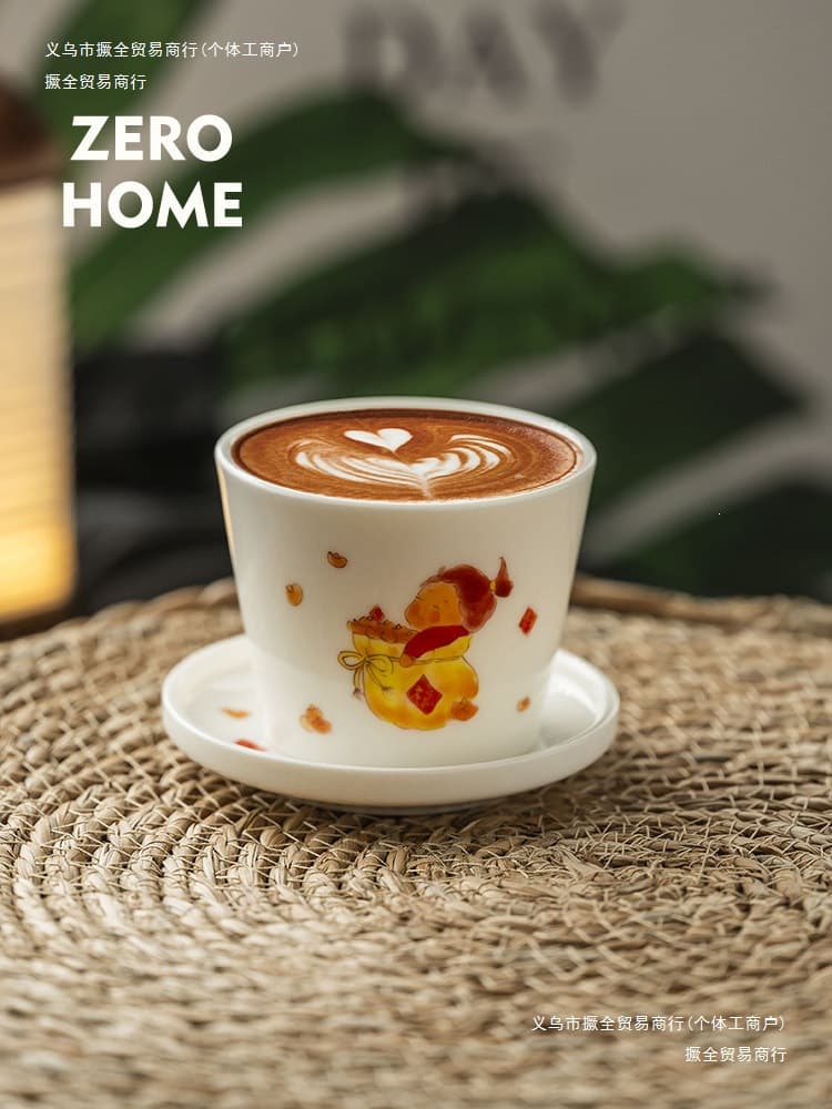 Latte Cup Ceramic Cup Pig Mouth Cup Girl Underglaze Color Coffee Cup Hand-Painted Flower Cup