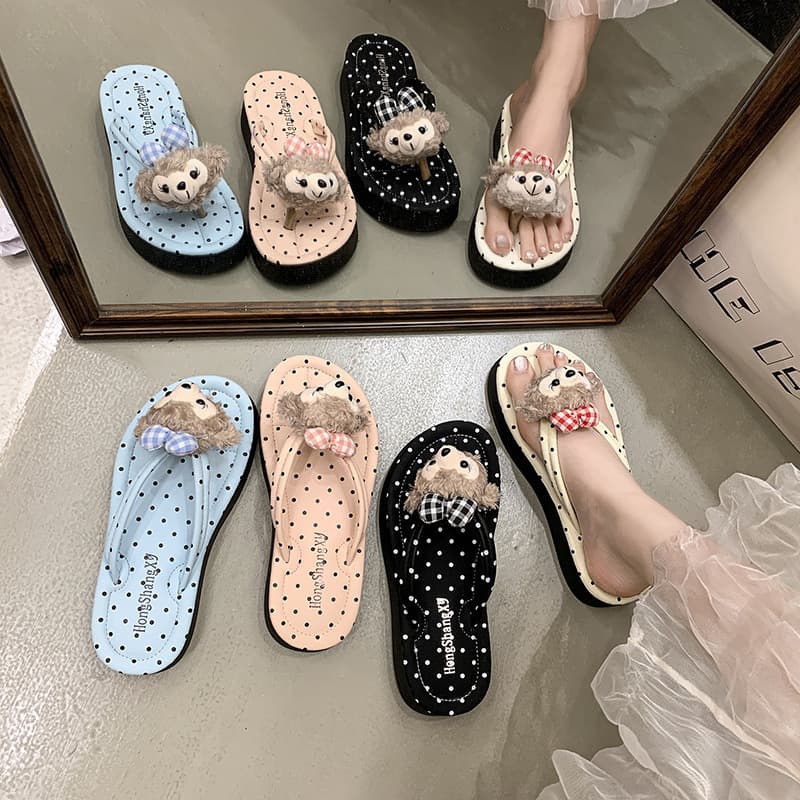 Wedge cute cartoon polka dot Shirley Rose flip-flops for women summer outer wear 2026 new thick-soled beach flip-flops