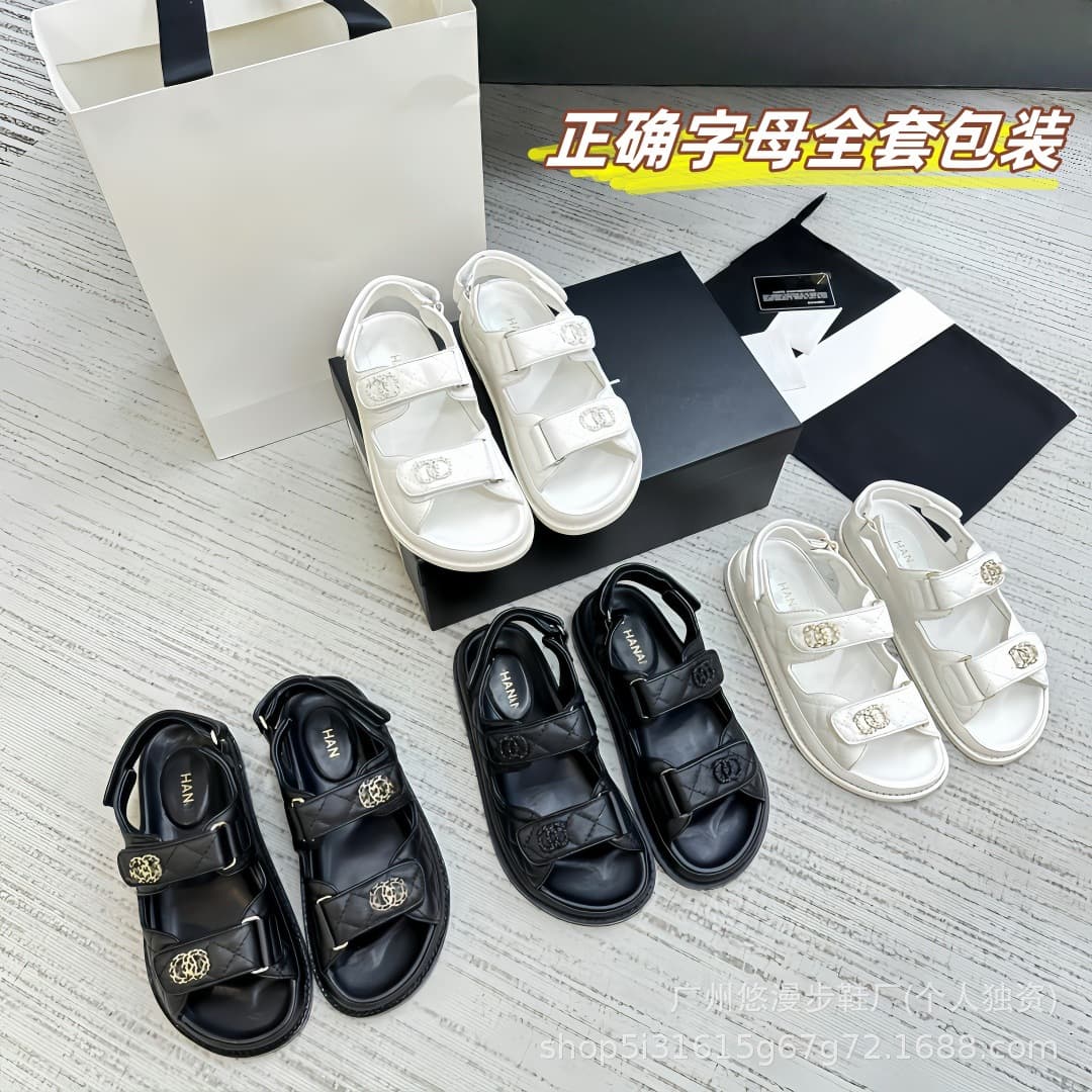 High-top Little Chanel Style Velcro Sandals for Women Summer Outdoor Fashion Metal Buckle Thick Sole Beach One-strap Roman Slippers