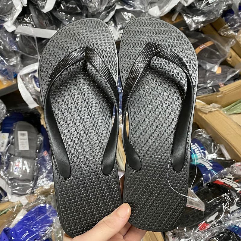 Xibujia 1158 Pure Black Men's Toe-Post Flip Flops, Korean Style Beach Open-Toe Soft Sandals