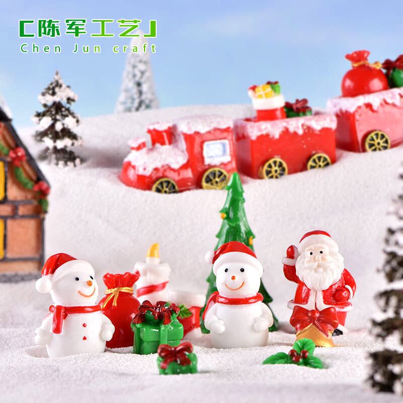 New Christmas Santa Snowman Micro Landscape Snow Scene Train Car Christmas Stocking Small Gift Bell Resin Ornament