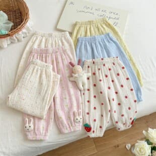 Girls Gauze Mosquito-Proof Pants Summer New Breathable Baby Casual Pants Outdoor Long Pants Thin Children Drawstring Pants