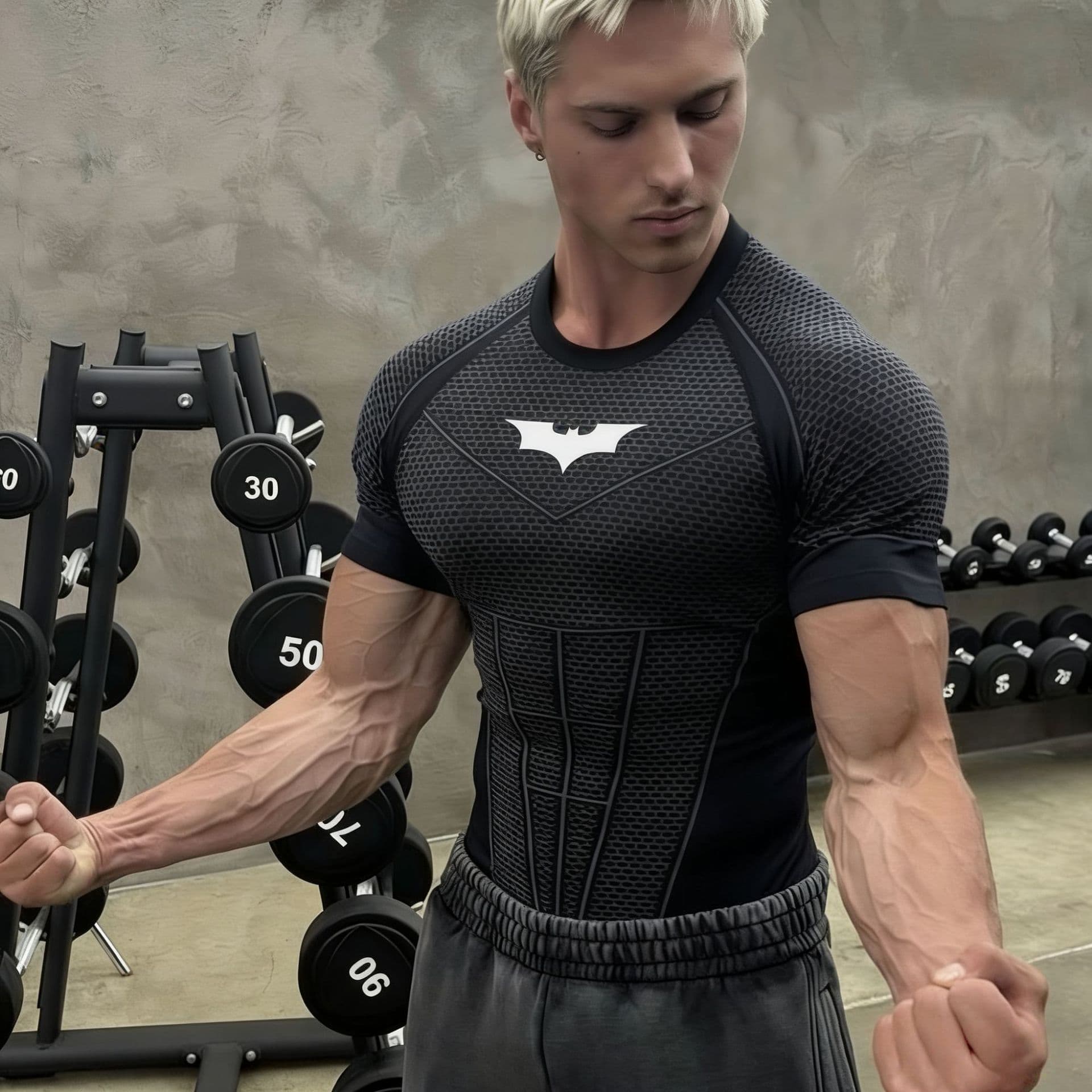 YOUNGLA Batman new men's tight T-shirt jogger sports running training quick-drying short-sleeved cross-border exclusive