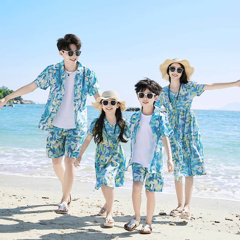 Beach Family Matching Outfit Father-Son Shirt Set 2026 Summer New Style Family of Three or Four Stylish Mother-Daughter Dress Vacation