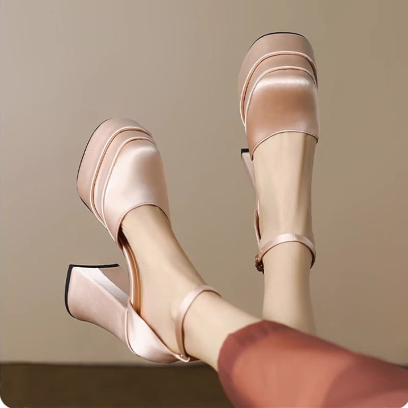 Mary Jane Wedding Shoes for Bride, Main Wedding Dress Shoes, Comfortable for Petite Women, Chunky Heel Platform 12cm Wedding Shoes