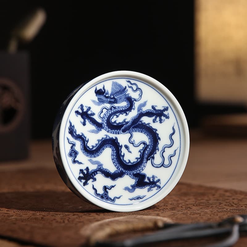 Jingdezhen Retro Blue and White Lid Rest Base, Ceramic Dish High-End Coaster Heat Insulation Mat Tea Mat Tea Ceremony
