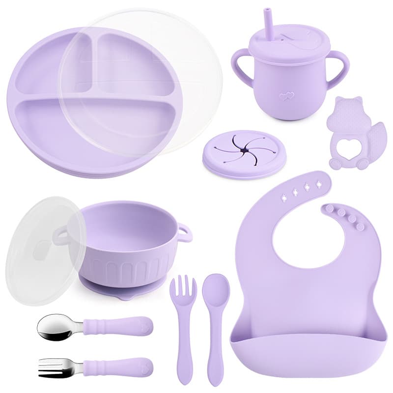 Baby meal plate with compartments, baby suction cup silicone bowl, food supplement tray, silicone tableware, children's meal plate with lid
